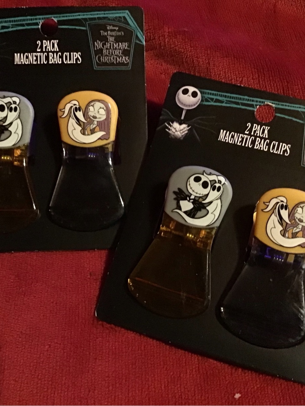 Two sets of Nightmare Before Christmas magnetic bag clips